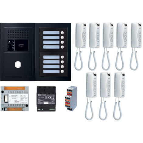 Pack GT audio 8 BP programmé avec platine façade noire satin 200451 - AIPHONE GTBA8EB