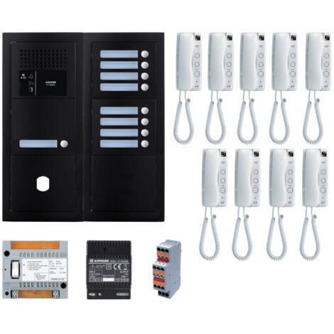 Pack GT audio 9 BP programmé avec platine façade noire satin 200452 - AIPHONE GTBA9EB