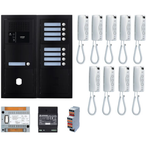 Pack GT audio 9 BP programmé avec platine façade noire satin 200452 - AIPHONE GTBA9EB