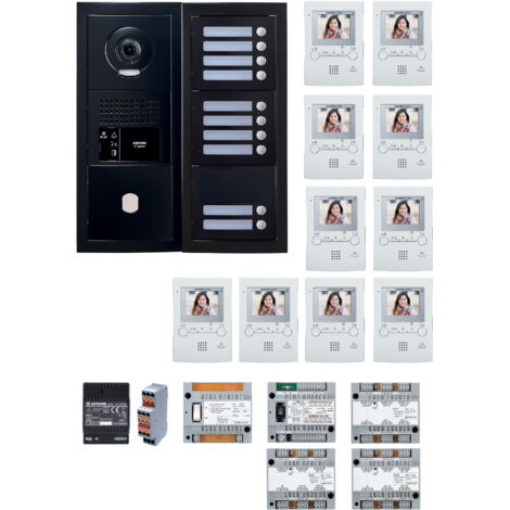 Pack GT vidéo 10 BP programmé avec platine façade noire satin 200462 - AIPHONE GTBV10EB