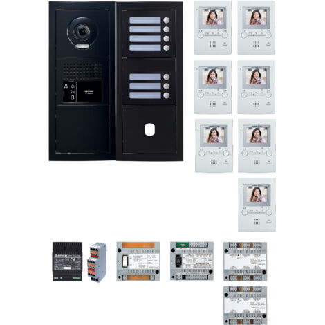 Pack GT vidéo 7 BP programmé avec platine façade noire satin 200459 - AIPHONE GTBV7EB