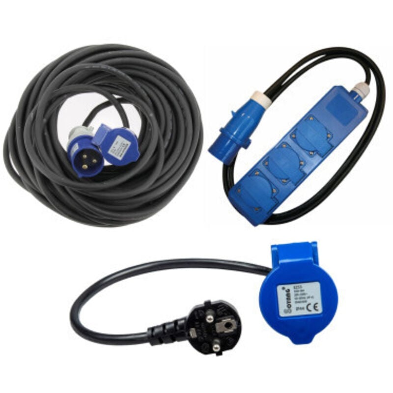 Pack Haba 17 Rallonge Néoprène + antarion Adaptateur P17 + Haba Rallonge Multiprise 1,5m Camping Car