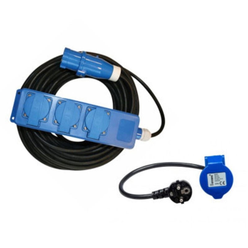 Pack Haba Rallonge Multiprise 20 Mètres + antarion Adaptateur Femelle P17 230V Camping-Car