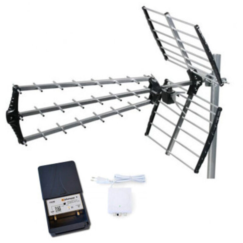 Pack Hdsat Antenne tnt Trinappe Prémontée Gain 18 dB + johansson Kit Préampli de Mât