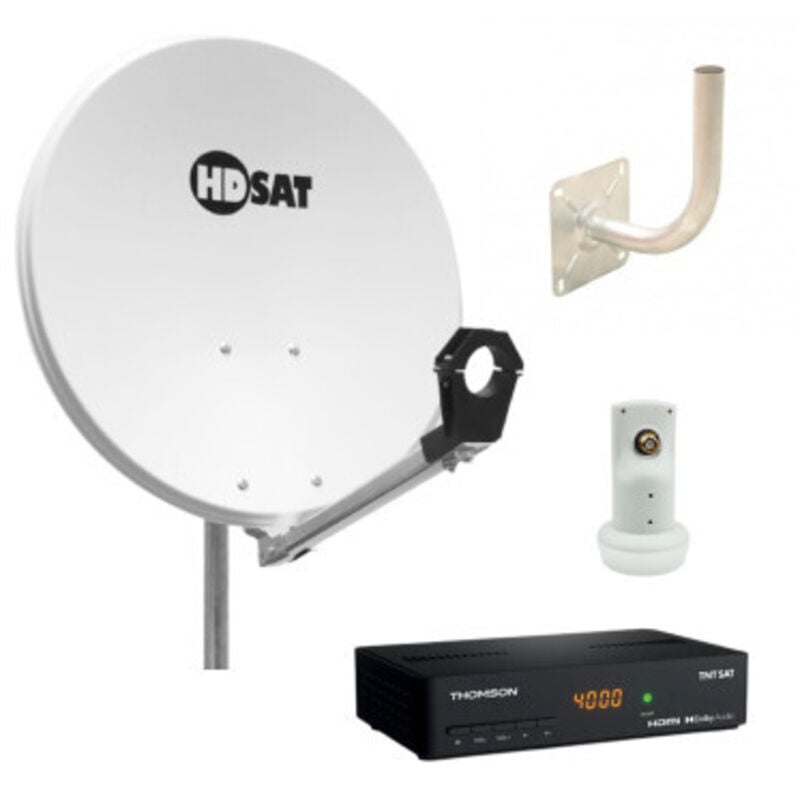 Hdsat - Pack Parabole satellite acier 60cm Support lnb + lnb Single + Décodeur Satellite hd tntsat astra + Carte + Bras coudé