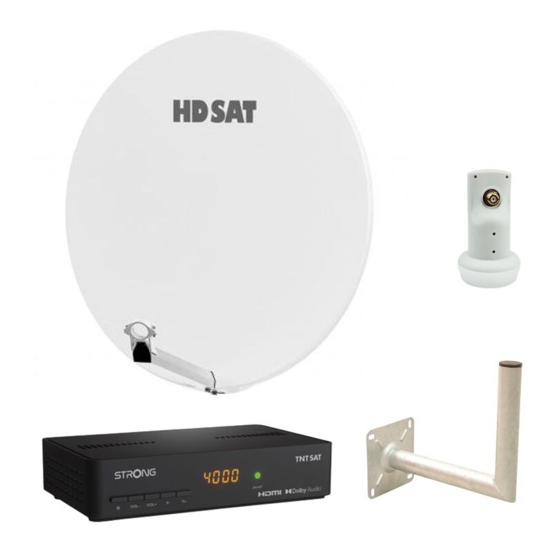 Hdsat - Pack Parabole Satellite Fibre 85cm + lnb Single + Décodeur Satellite hd tntsat astra + Carte + Bras coudé - Blanc