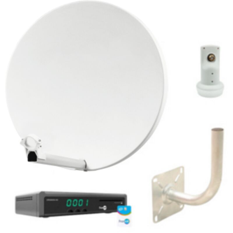 Pack Hdsat Parabole Satellite Fibre Blanche 60cm + lnb Single + Récepteur / Décodeur tv Satellite hd + Carte + Bras Coudé