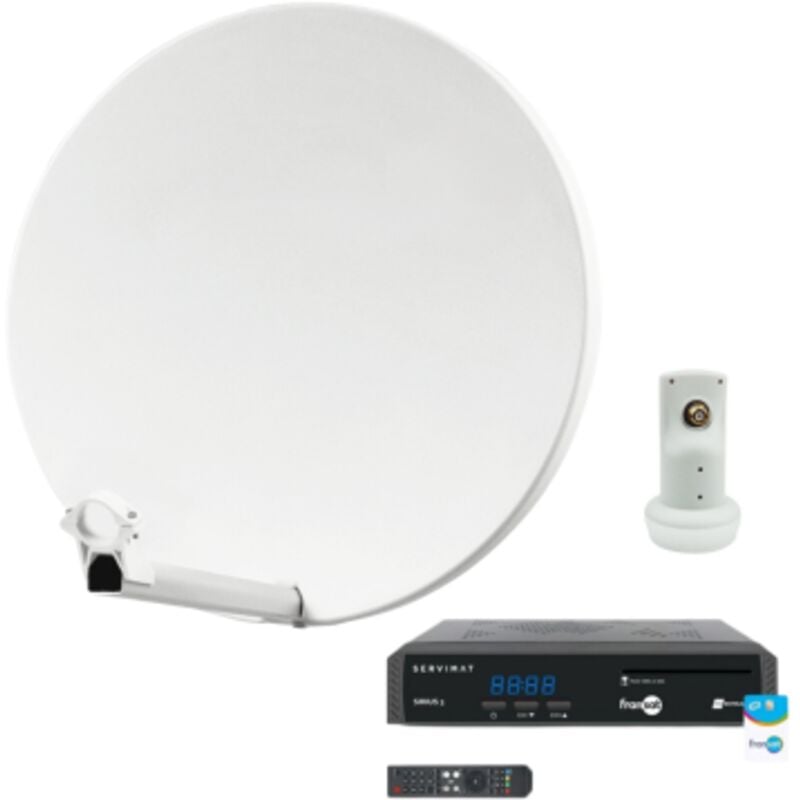 Pack Hdsat Parabole Satellite Fibre Composite Blanche 60cm + lnb Single + sirius 3 Récepteur tv Satellite hd + Carte