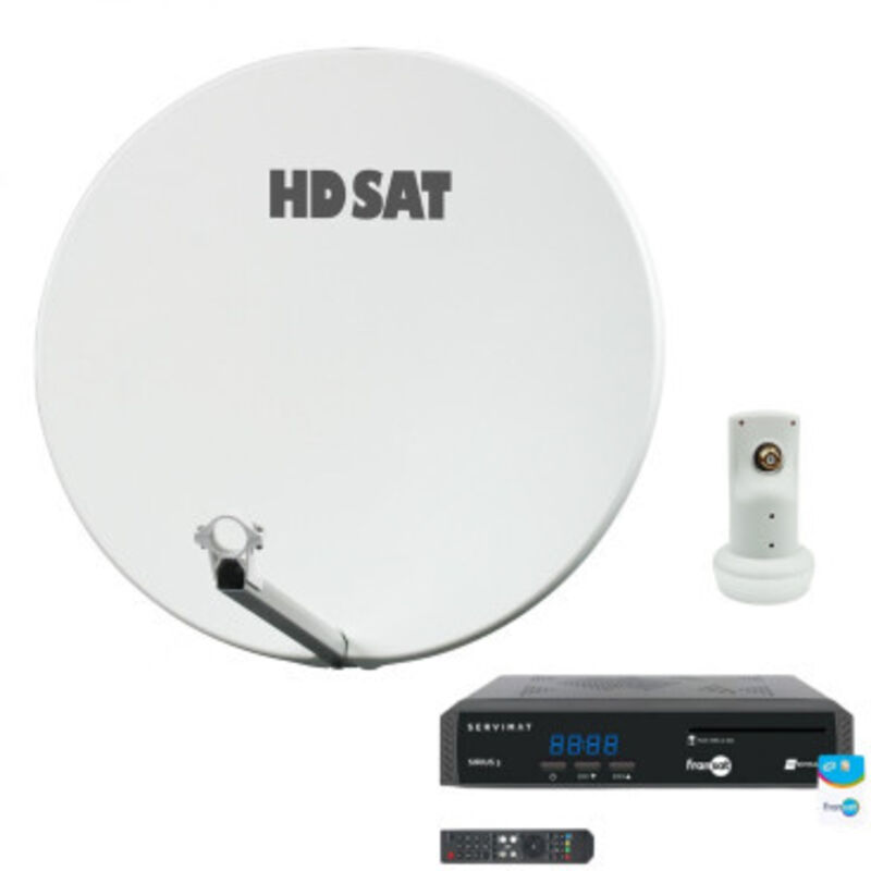 Pack Hdsat Parabole Satellite Fibre Composite Blanche 75cm + lnb Single + sirius 3 Récepteur tv Satellite hd + Carte