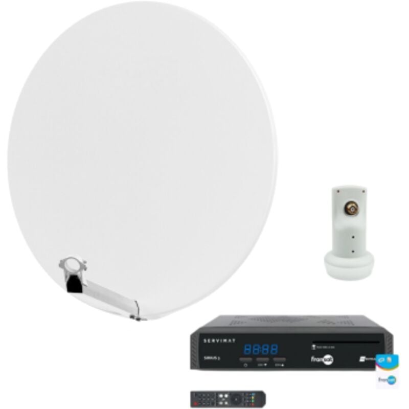 Pack Hdsat Parabole satellite fibre composite Blanche 85cm + lnb Single + sirius 3 Récepteur tv Satellite hd + Carte
