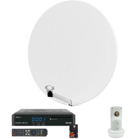 Pack HDSAT Parabole Satellite Fibre Composite Blanche 85cm + LNB Single + VEGA 3 Récepteur TV satellite Full HD + Carte