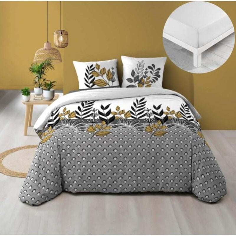 Pack housse de couette 220 x 240 cm Catalia + drap housse 140 x 190 Blanc