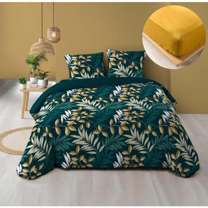 Pack housse de couette 220 x 240 cm Nelida + drap housse 140 x 190 Jaune