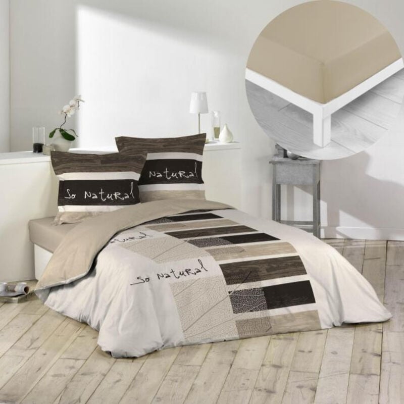 Cdaffaires - Pack housse de couette 220x240 cm So natural + drap housse 140x190x30 Beige