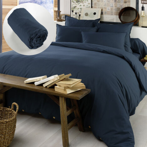 Pack Housse de Couette 260 x 240 cm + Drap Housse 160x200 cm – Flanelle CANDICE Bleu