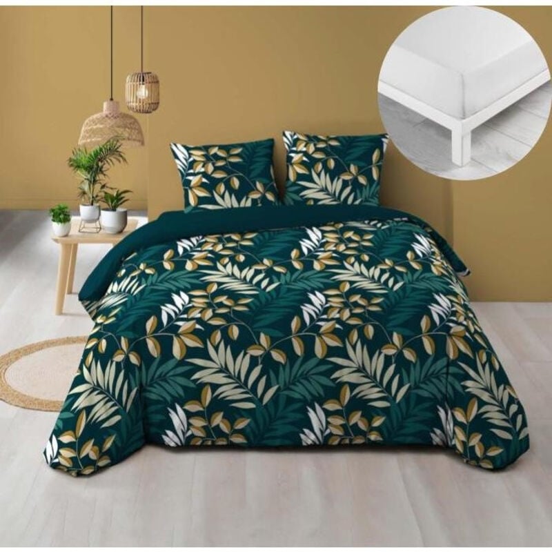 Pack housse de couette 260 x 240 cm Nelida + drap housse 160 x 200 Blanc