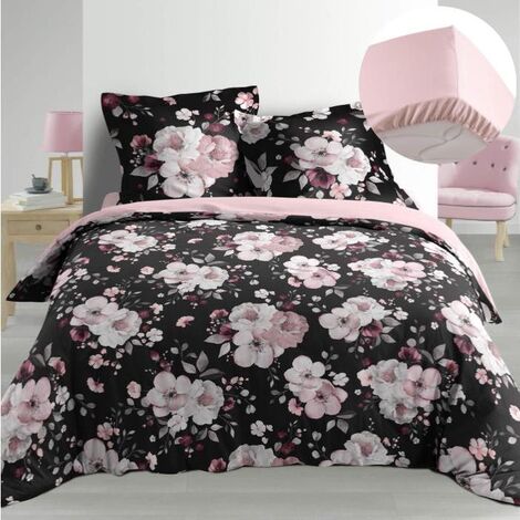 Pack parure de couette 220 x 240 cm Stormi + drap housse (140) Noir