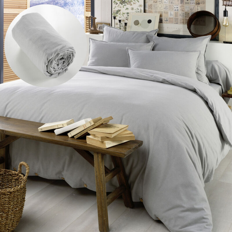 Pack Housse de couette chaude en flanelle 240 x 220 cm + drap housse 140x190 Candice Gris