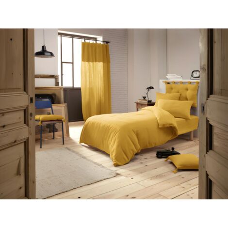 Pack housse de couette "Gaïa" toutes dimensions "Gaze de Coton" - Couleur: Gaïa Safran - Pack complet housse de couette : Pack 3 Pièces pour lit 90 x 190 cm (1 Housse de couette 140 x 200 + 1 Taie 60 