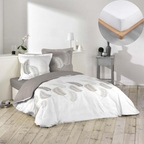 Pack housse de couette Goyave 200x200 cm + drap housse 140x190 Blanc
