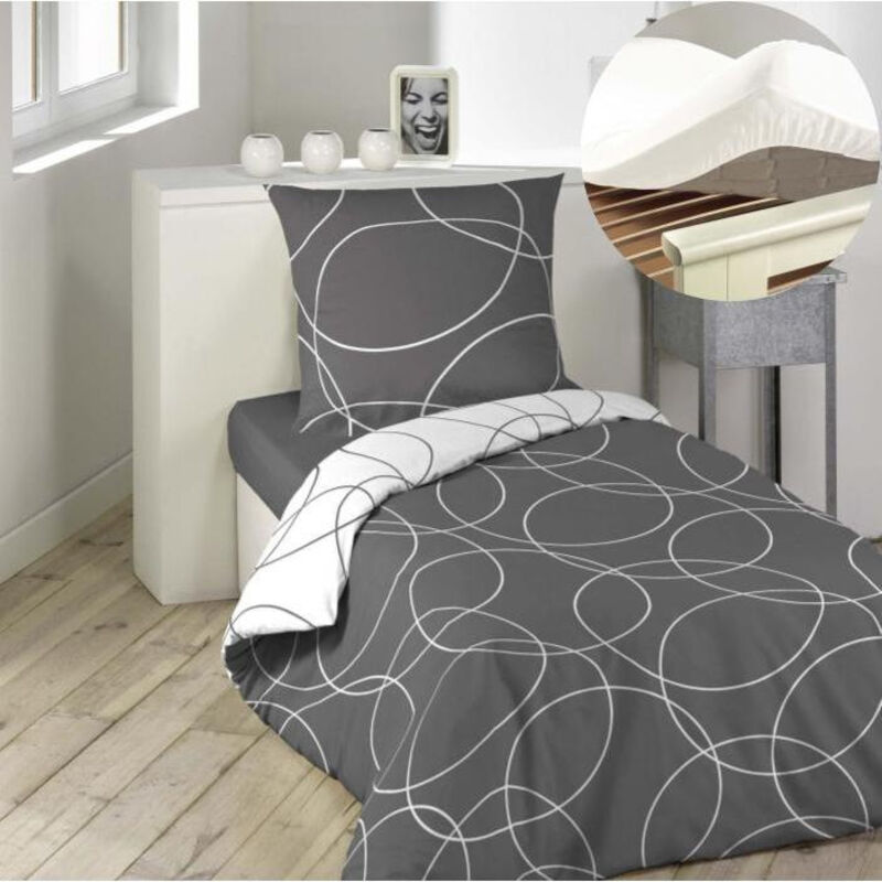Pack housse de couette réversible 140x200 cm en microfibre Elton+ dh 90x190x30 Blanc