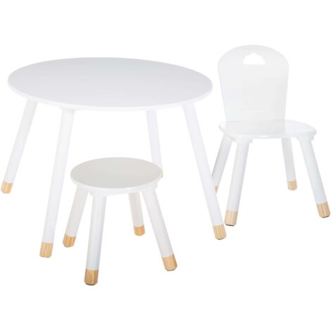 Pack Infantil Mesa + Silla + Taburete Douceur Dormitorio Infantil Melamina Color Blanco