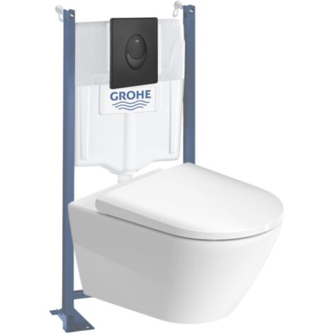 Pack inodoro suspendido sin aro DURAVIT D-Neo + estructura soporte GROHE Rapid SL Project + asiento + placa negro mate