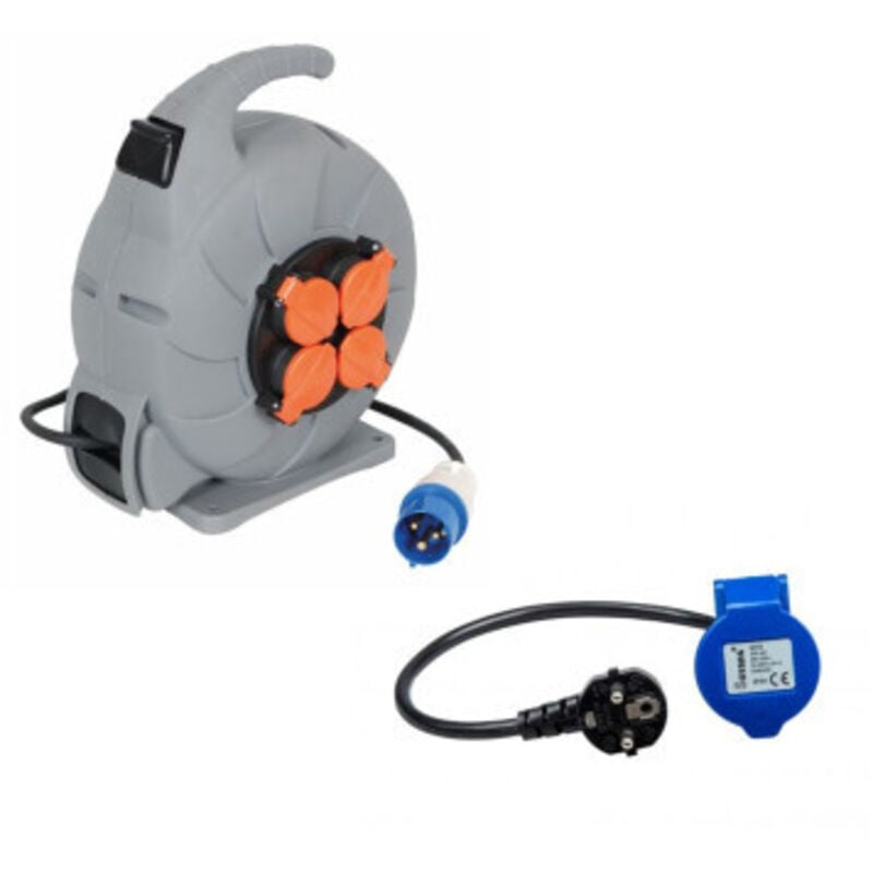 Pack Inovtech Enrouleur Electrique Automatique Mobile cee 15M + antarion Adaptateur Femelle P17 Camping Car