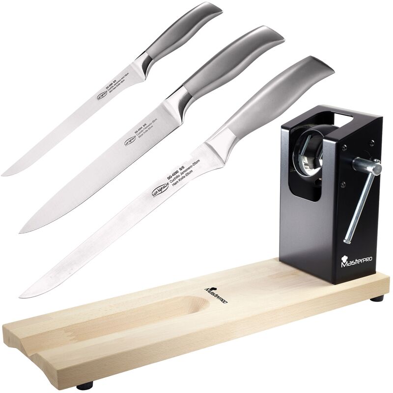 

Pack Jamonero Masterpro, 2 Cuchillos Jamoneros y 1 cuchillo fileteador