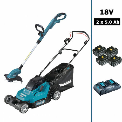 Pack Jardin immanquable : Tondeuse 43cm DLM432 + Coupe herbes DUR181 + Taille-haie 50cm DUH502 avec 2 batteries 18V 5Ah MAKITA - plusieurs modèles disponibles