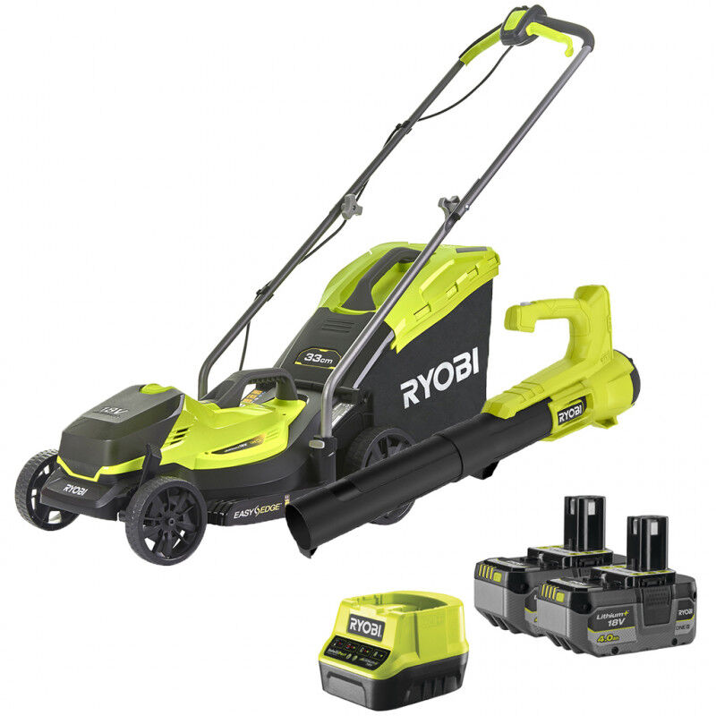 Ryobi - Pack Jardin : Tondeuse à batterie OLM1833B 18V + Souffleur à main à batterie RY18BLA-0 18V + 2 batt 18V one+ 4,0Ah