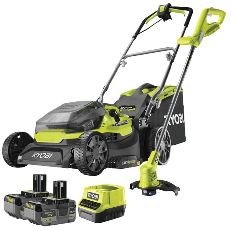 Ryobi - Pack Jardin : Tondeuse hybride 18V RY18LMH37A + Coupe-bordure à batterie OLT1825M 18V + 2 batt 18V one+ 4,0Ah