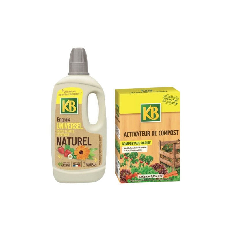 Pack KB Engrais naturel toutes plantes, légumes et fruits 1L - Activateur de compost 1,5kg