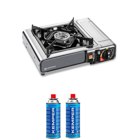 Pack KEMPER Réchaud à Gaz Extra Intelligent Allumage Piezo + Cartouche de Gaz Butane 227Gr Camping - Gris