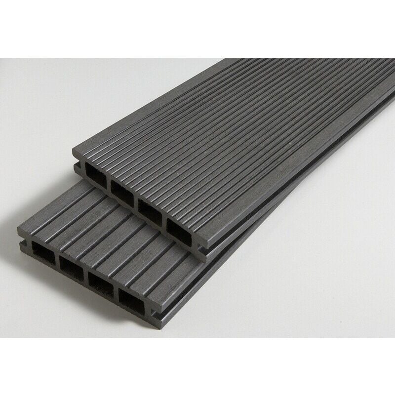 Pack 1 m² lame de terrasse composite Dual accessoires (4 coloris) 2400mm - Coloris - Gris anthracite, Epaisseur - 25mm, Largeur - 14 cm, Longueur