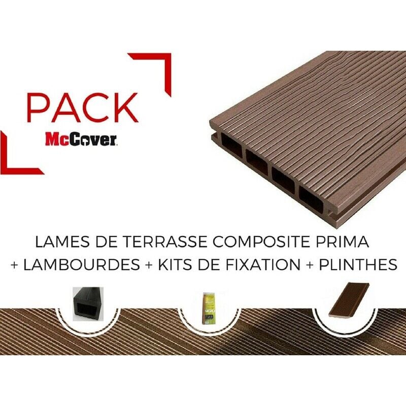 Mccover - pack 1 m² lame de terrasse composite Prima accessoires (3 coloris) 2200mm - Coloris - Brun rouge, Epaisseur - 19 mm, Largeur - 12 cm,