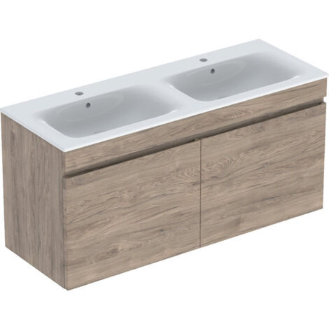 Pack lavabo slim 130 cm + mbl Geberit Renova Plan 1T 1T à l'angl. Noyer carya - GEBERIT 501.918.JR.1