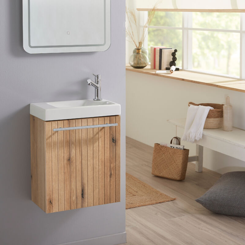 Pack lave-mains Bois Strié - Robinetterie Eau froide à droite - L.42.5 x h. 52.5 cm - Hamac 3