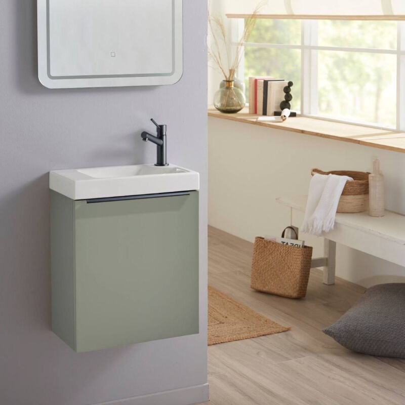 Pack lave-mains Vert avec poignée noire et vasque - Mitigeur à droite - L.42.5 x h. 52.5 cm - Hamac 3