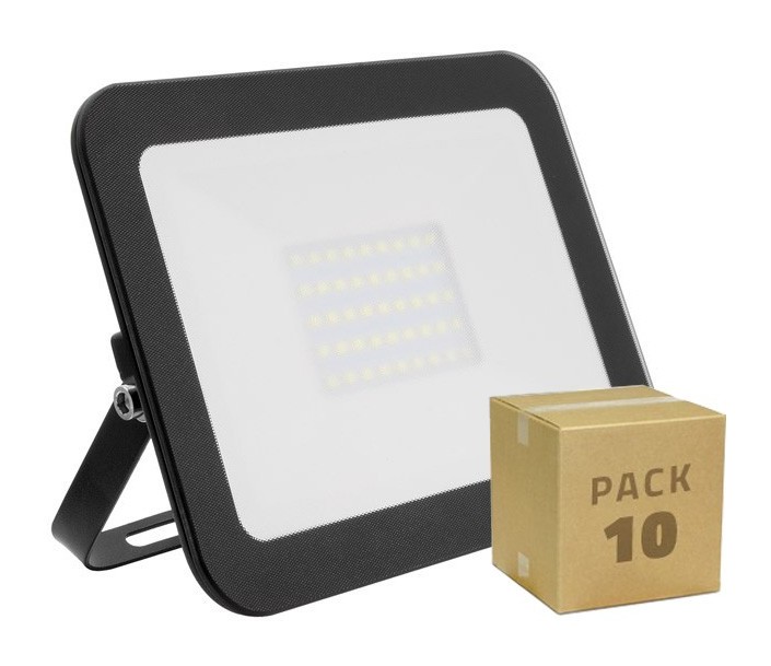Ledkia - 10er Pack LED Strahler Slim Glas 30W Schwarz Warmes Weiß 3000K - Warmes Weiß 3000K