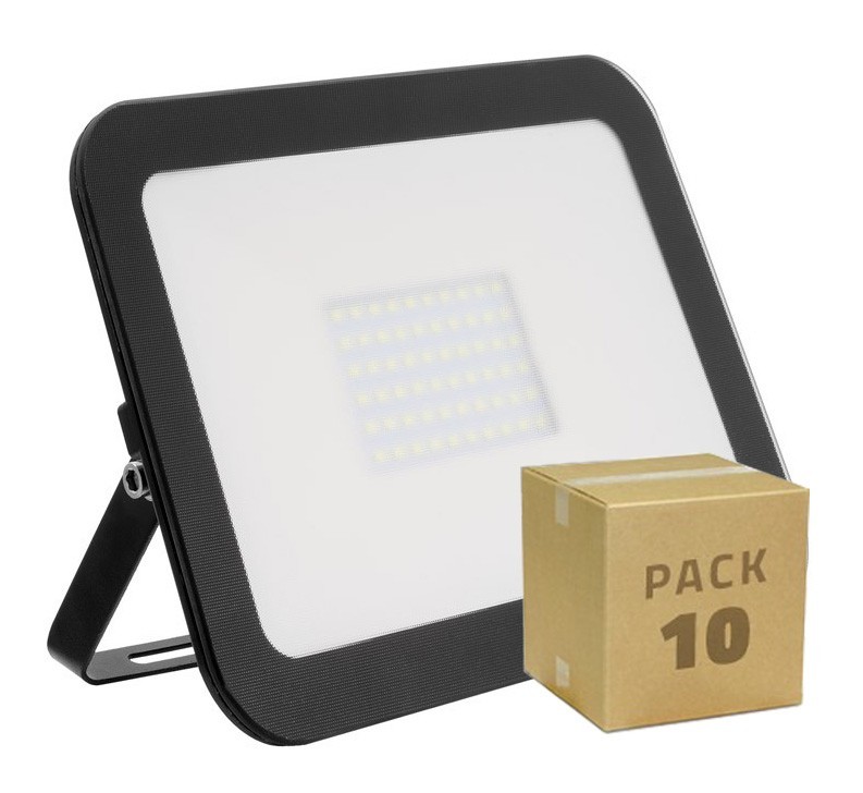 Ledkia - 10er Pack LED Strahler Slim Glas 50W Schwarz Neutrales Weiß 4500K - Neutrales Weiß 4500K