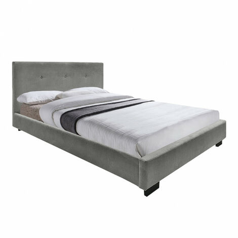 Pack lit 140 x 190 cm en tissu gris + matelas - PALAZZO