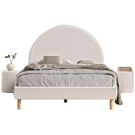Pack - Lit Adulte & 2 Poufs Bouclés "Moon" 140x200cm Blanc