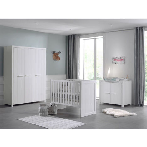 Pack - Lit Bébé 60x120cm, Commode & Armoire "Erik" Blanc