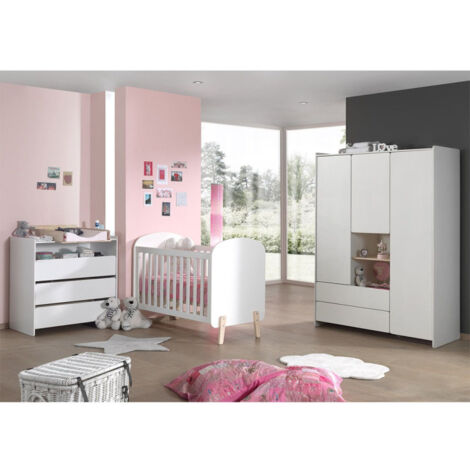 Pack - Lit Bébé 60x120cm, Commode, Plan à Langer & Armoire "Kiddy" Blanc