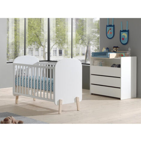 Pack - Lit Bébé 60x120cm, Commode & Plan à Langer "Kiddy" Blanc