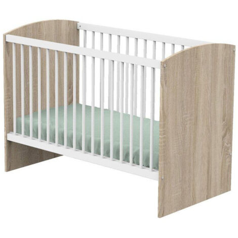 Pack Lit bébé SAUTHON Access 120 x 60 cm + Matelas Confort Baby 10 cm Blanc et Chêne Clair