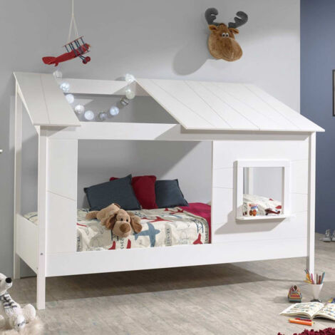 Pack - Lit Cabane Enfant & Sommier "Housebed II" 90x200cm Blanc
