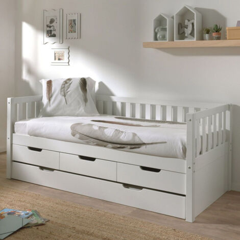 Pack - Lit Capitaine Enfant & Tiroir de Lit "Fritz" 90x200cm Blanc