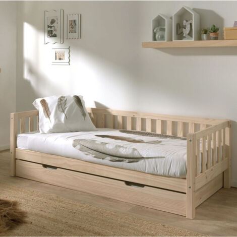 Pack - Lit Capitaine Enfant & Tiroir "Fritz" 90x200cm Naturel